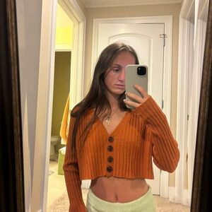 Urban Outfitters Orange Ribbed Button-Up Cardigan